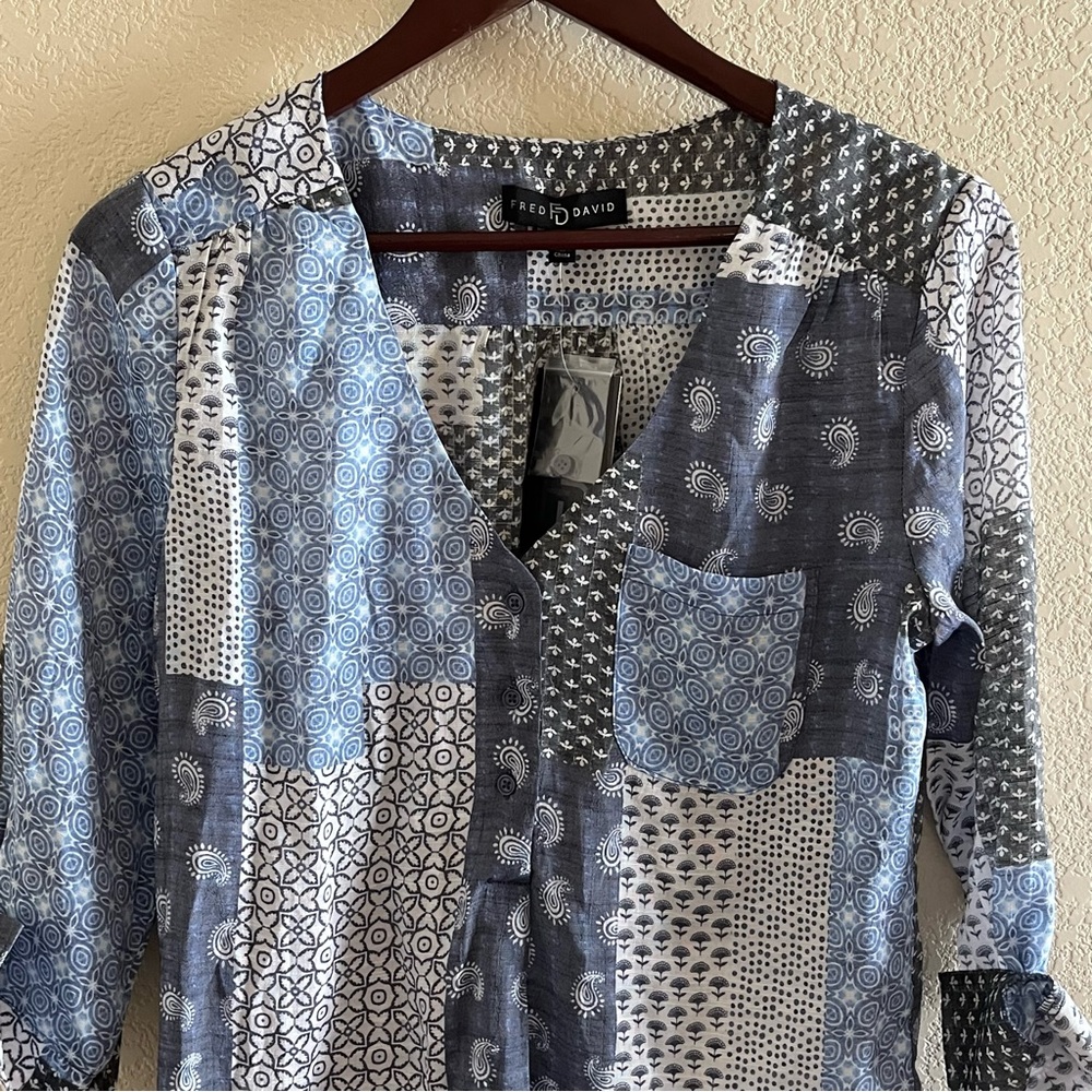 Fred David Patch Work Pattern Blouse Size Small NWT - Picture 2 of 6